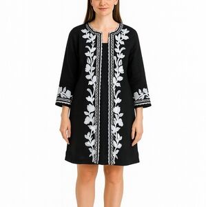 Chicos NWT Womens 100% Linen Embroidered Jacket Size 1 8/10 3/4 Sleeve Spring